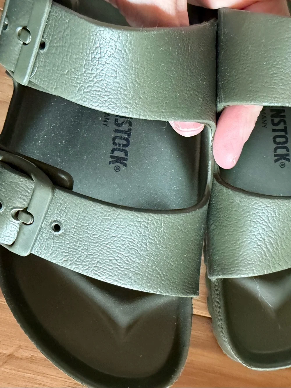 Birkenstock Olive army Green EVA Two-Strap Slide Sandals kids 35 VGUC
